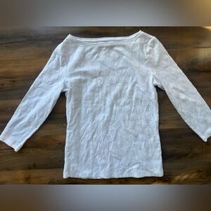 Talbots White Textured Polka Dot Knit Top XS Long Sleeve Stretch